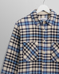 wax london men's Whiting - Ecru And Blue Strand Check Overshirt