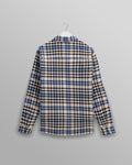 wax london men's Whiting - Ecru And Blue Strand Check Overshirt
