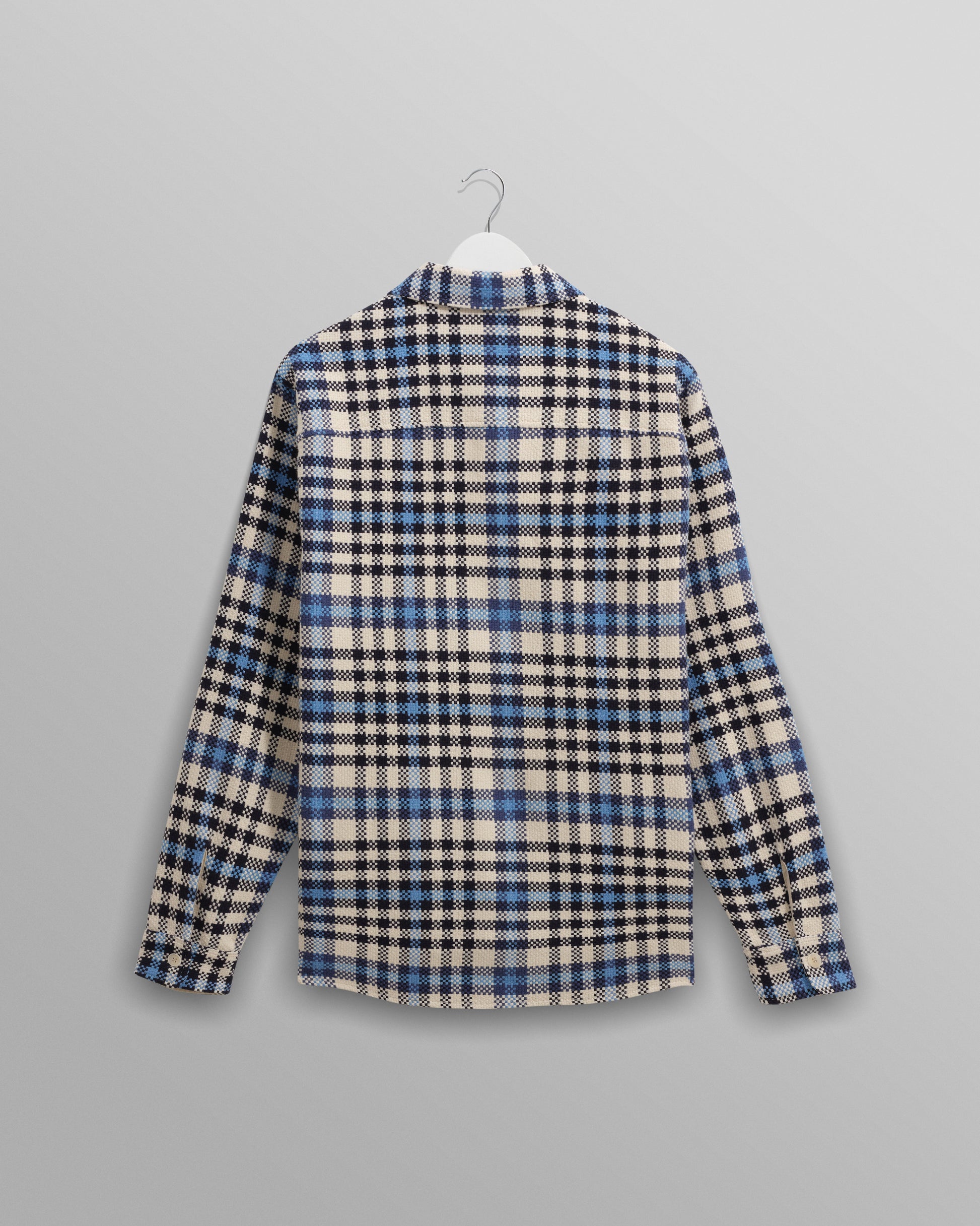 wax london men's Whiting - Ecru And Blue Strand Check Overshirt