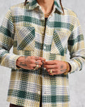 wax london men's Whiting - Ecru And Green Addle Check Overshirt