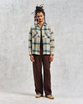 wax london men's Whiting - Ecru And Green Addle Check Overshirt