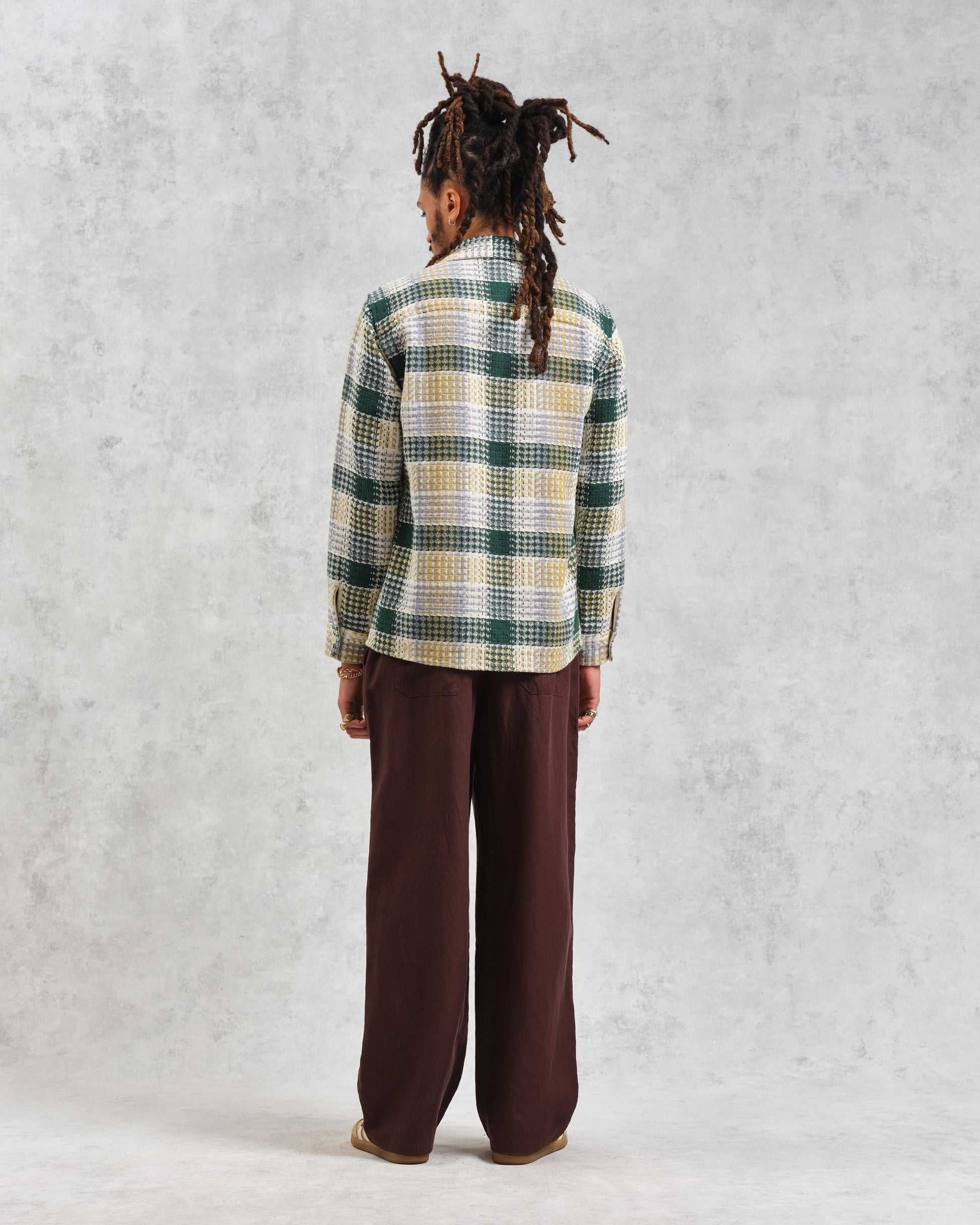 wax london men's Whiting - Ecru And Green Addle Check Overshirt
