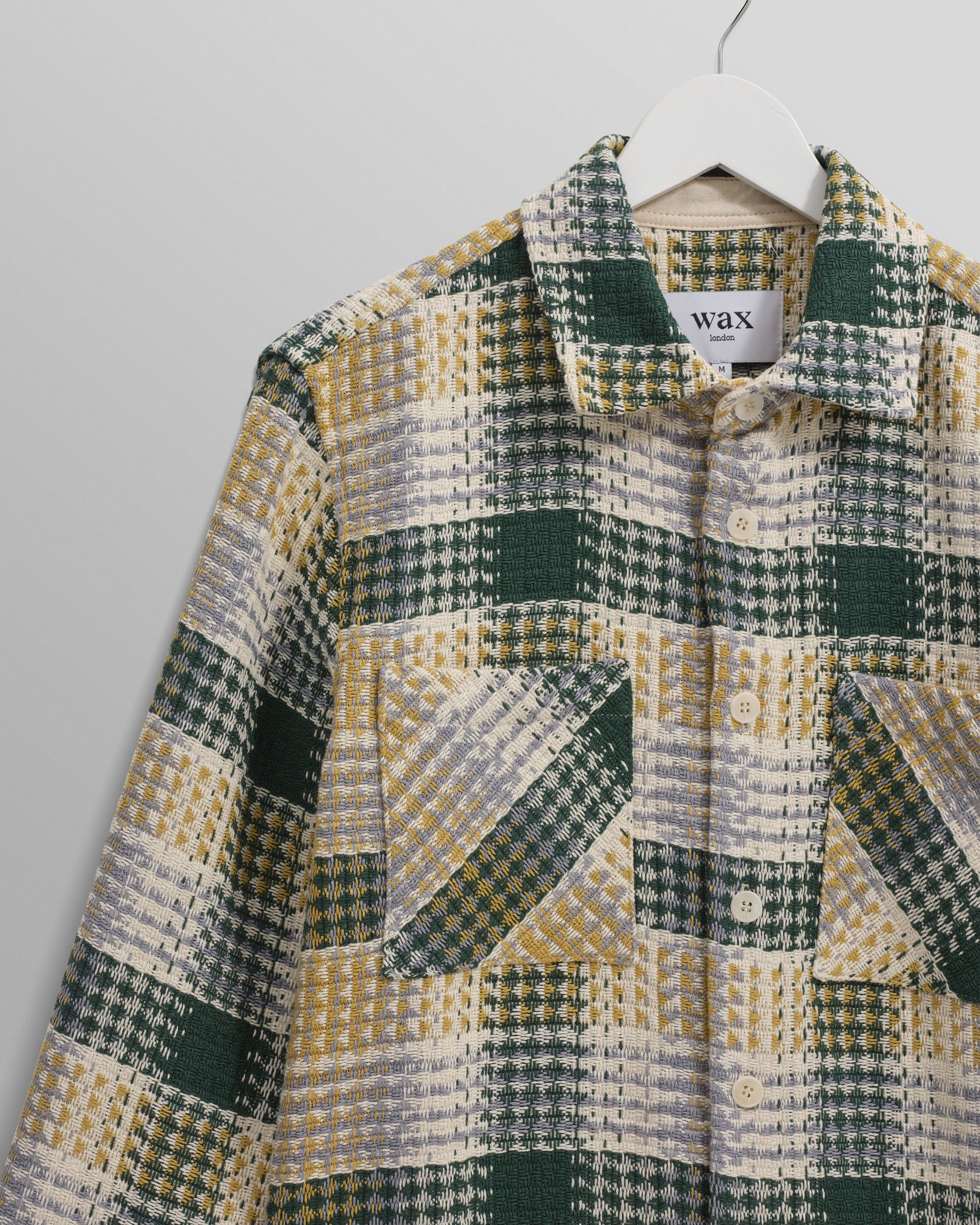 wax london men's Whiting - Ecru And Green Addle Check Overshirt