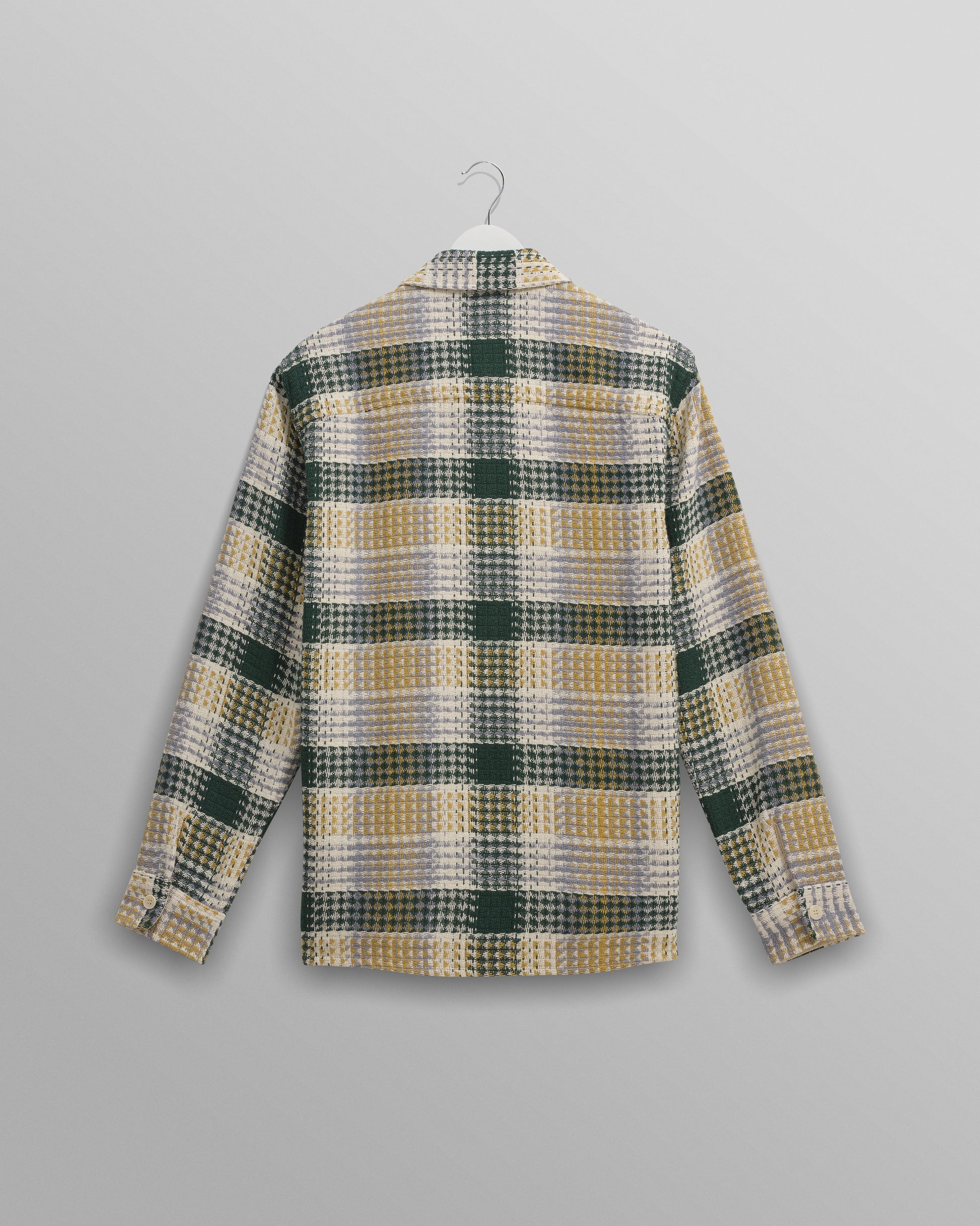 wax london men's Whiting - Ecru And Green Addle Check Overshirt