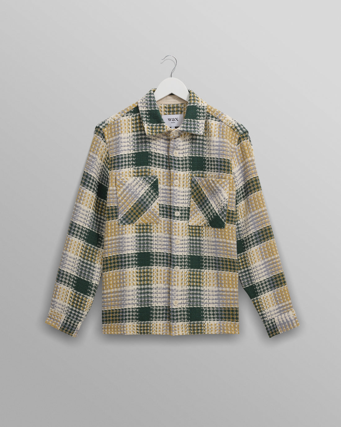 wax london men's Whiting - Ecru And Green Addle Check Overshirt