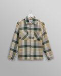 wax london men's Whiting - Ecru And Green Addle Check Overshirt