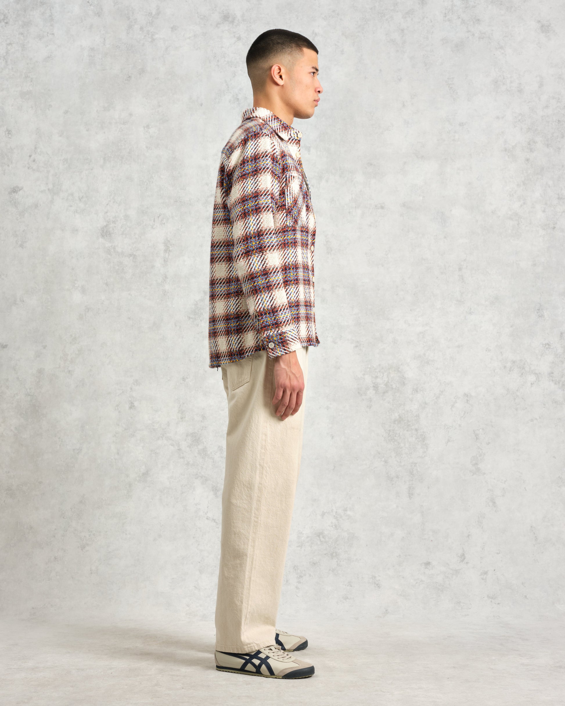 wax london men's Whiting - Ecru And Multicolour Hutton Check Overshirt