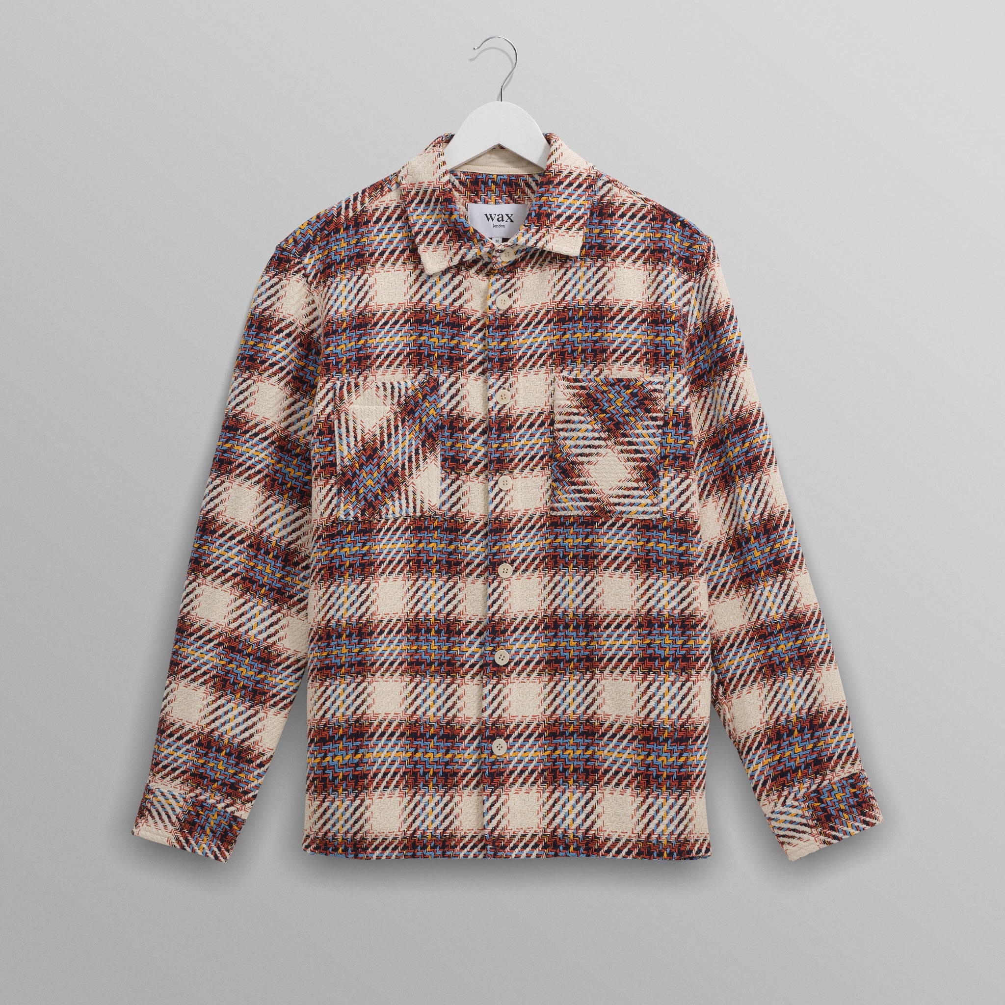 wax london men's Whiting - Ecru And Multicolour Hutton Check Overshirt