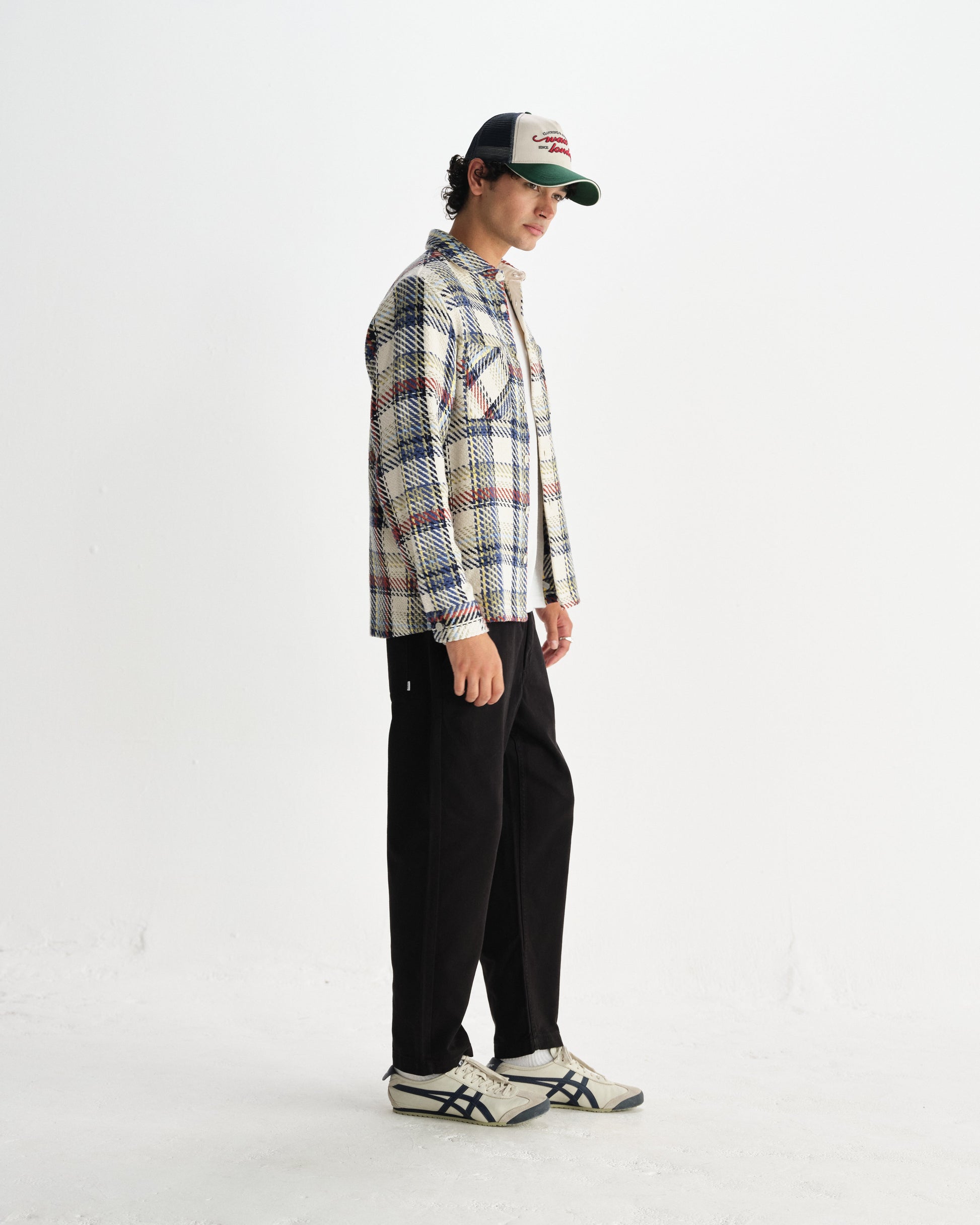 wax london men's Whiting - Ecru And Multicolour Jazz Weave Overshirt