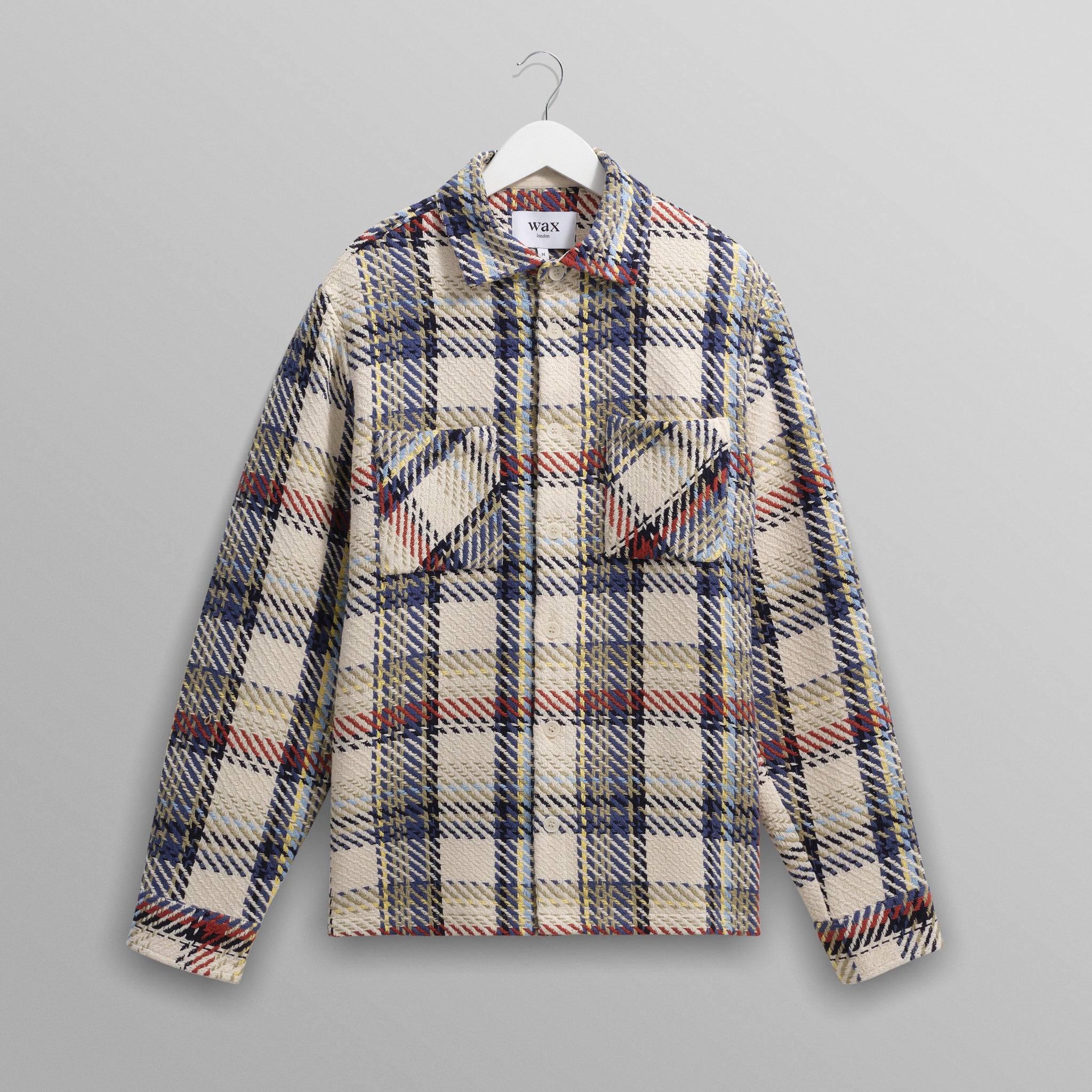 wax london men's Whiting - Ecru And Multicolour Jazz Weave Overshirt
