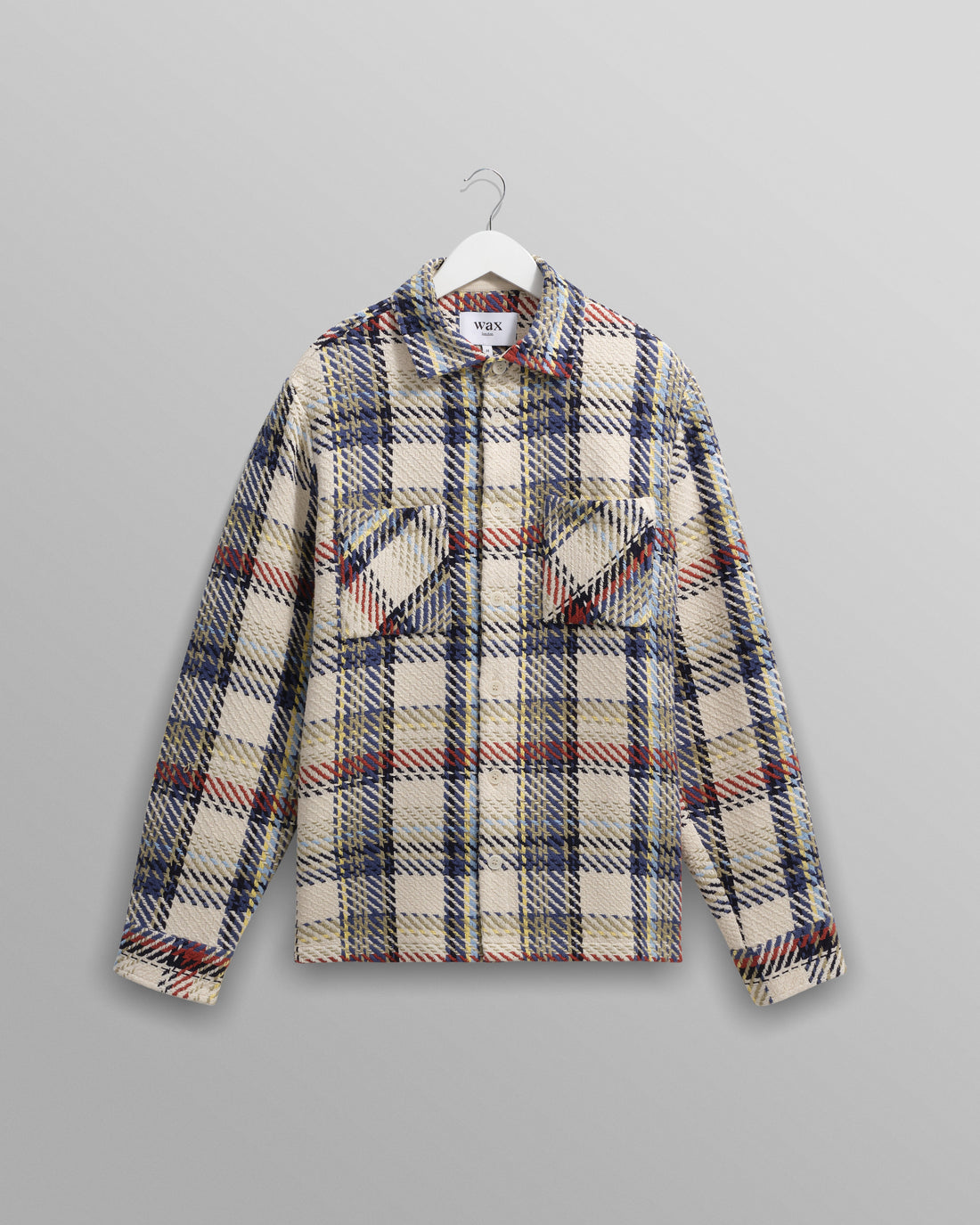 wax london men's Whiting - Ecru And Multicolour Jazz Weave Overshirt