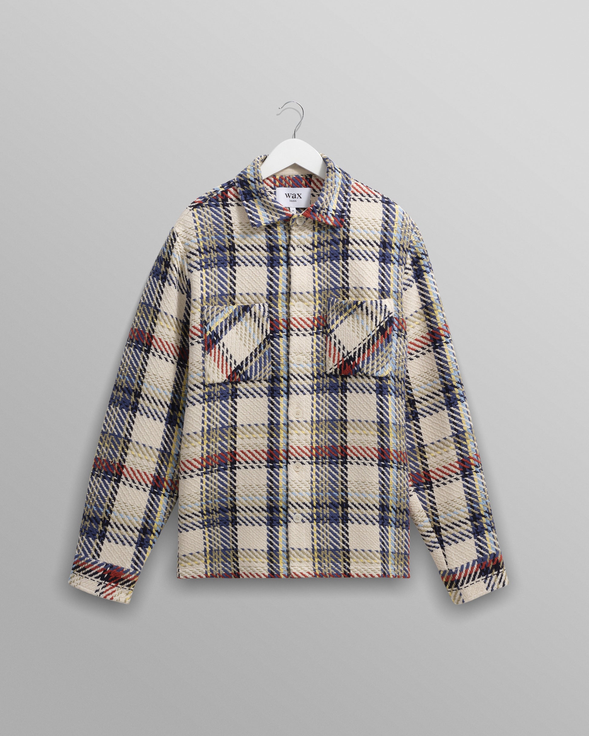 wax london men's Whiting - Ecru And Multicolour Jazz Weave Overshirt