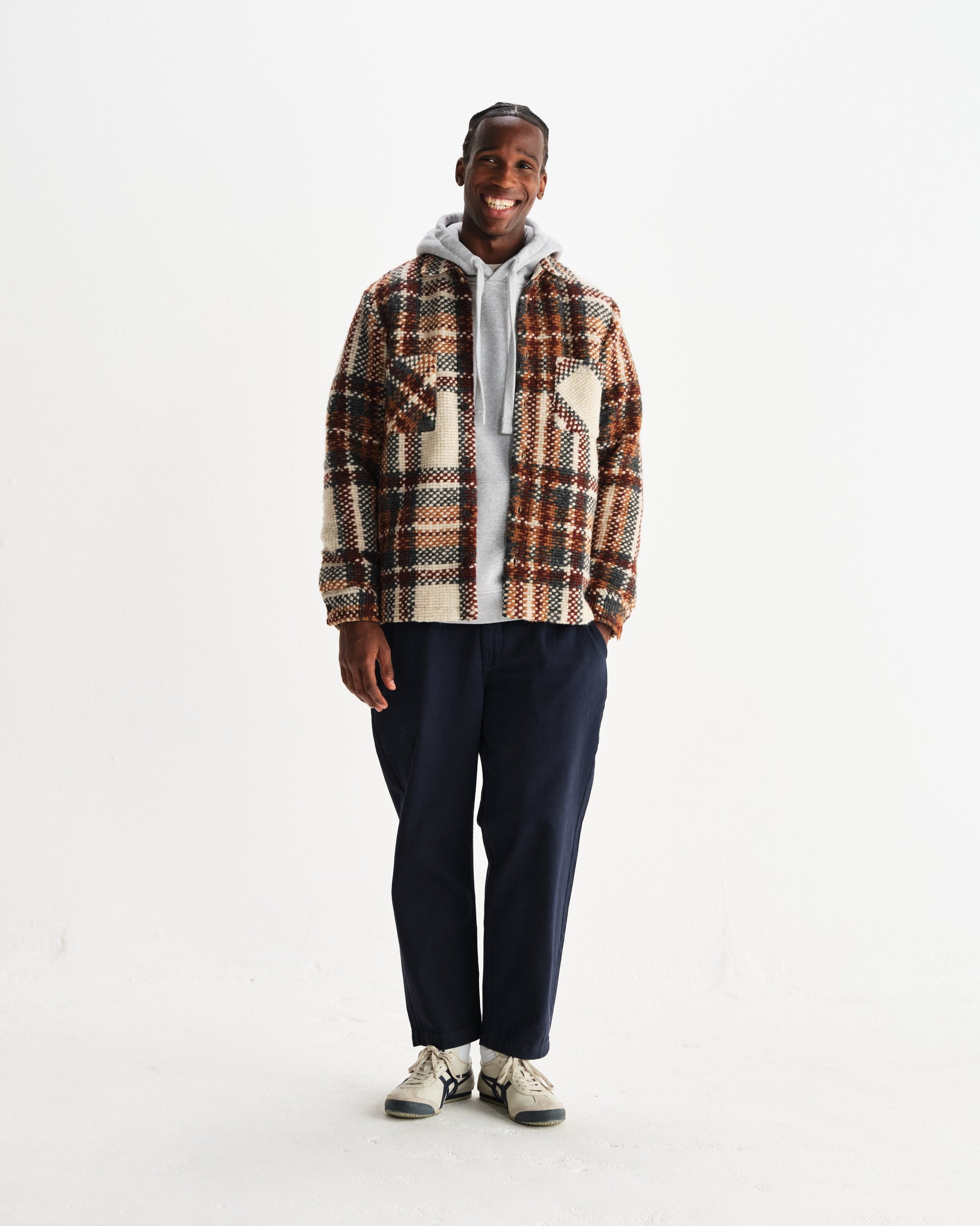 wax london men's Whiting - Ecru And Multicolour Wool Bobble Overshirt