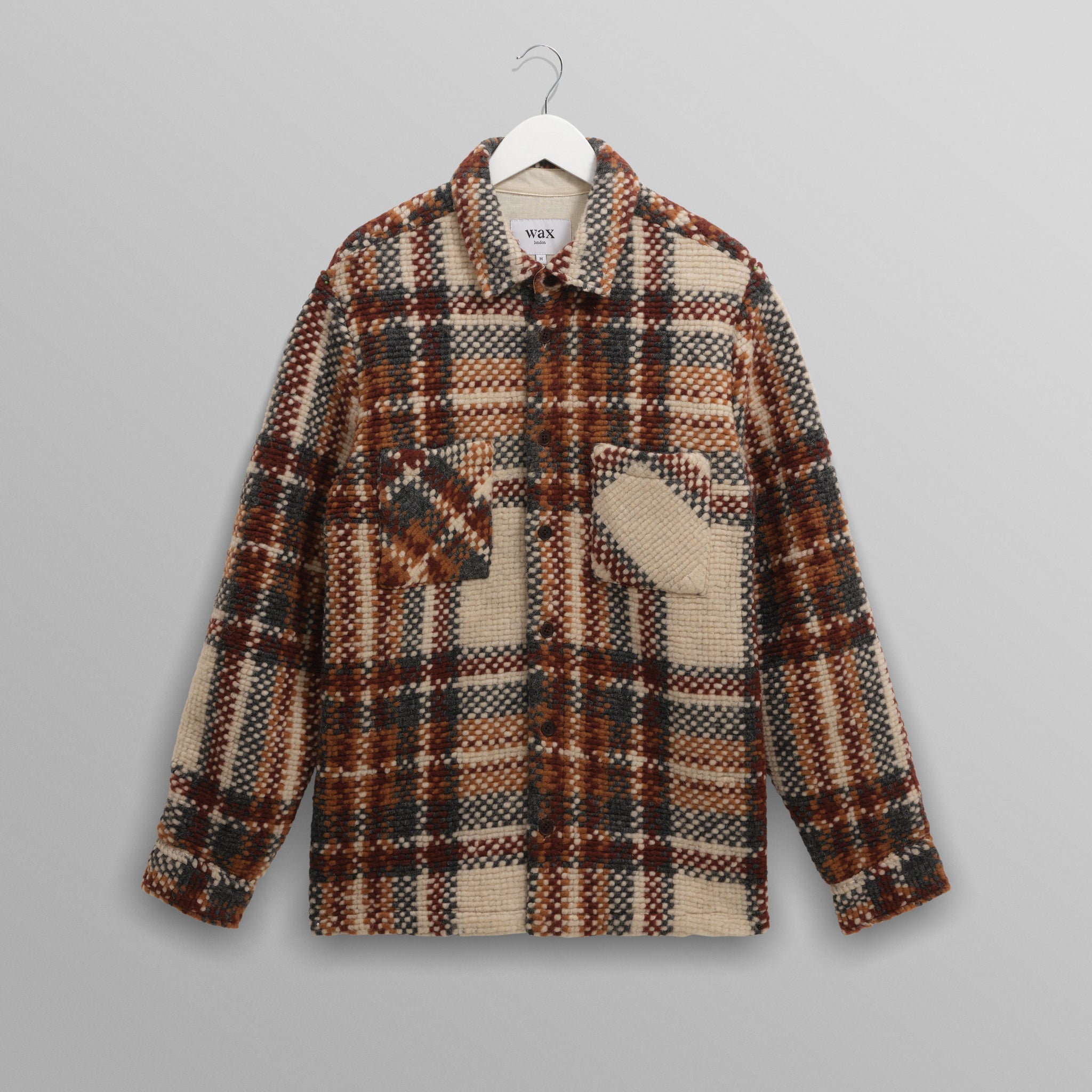wax london men's Whiting - Ecru And Multicolour Wool Bobble Overshirt