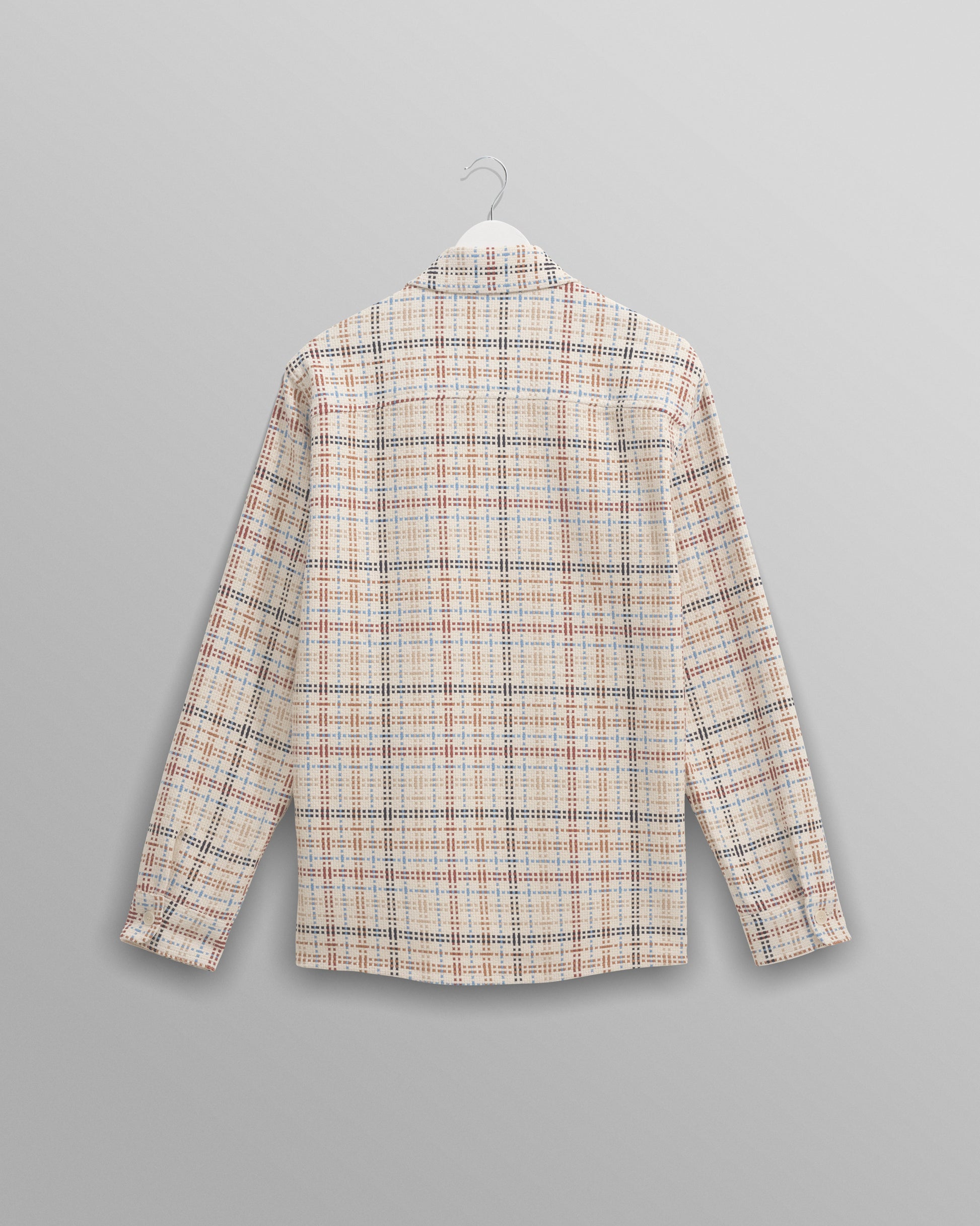 wax london men's Whiting - Ecru And Multicolour Yard Check Overshirt
