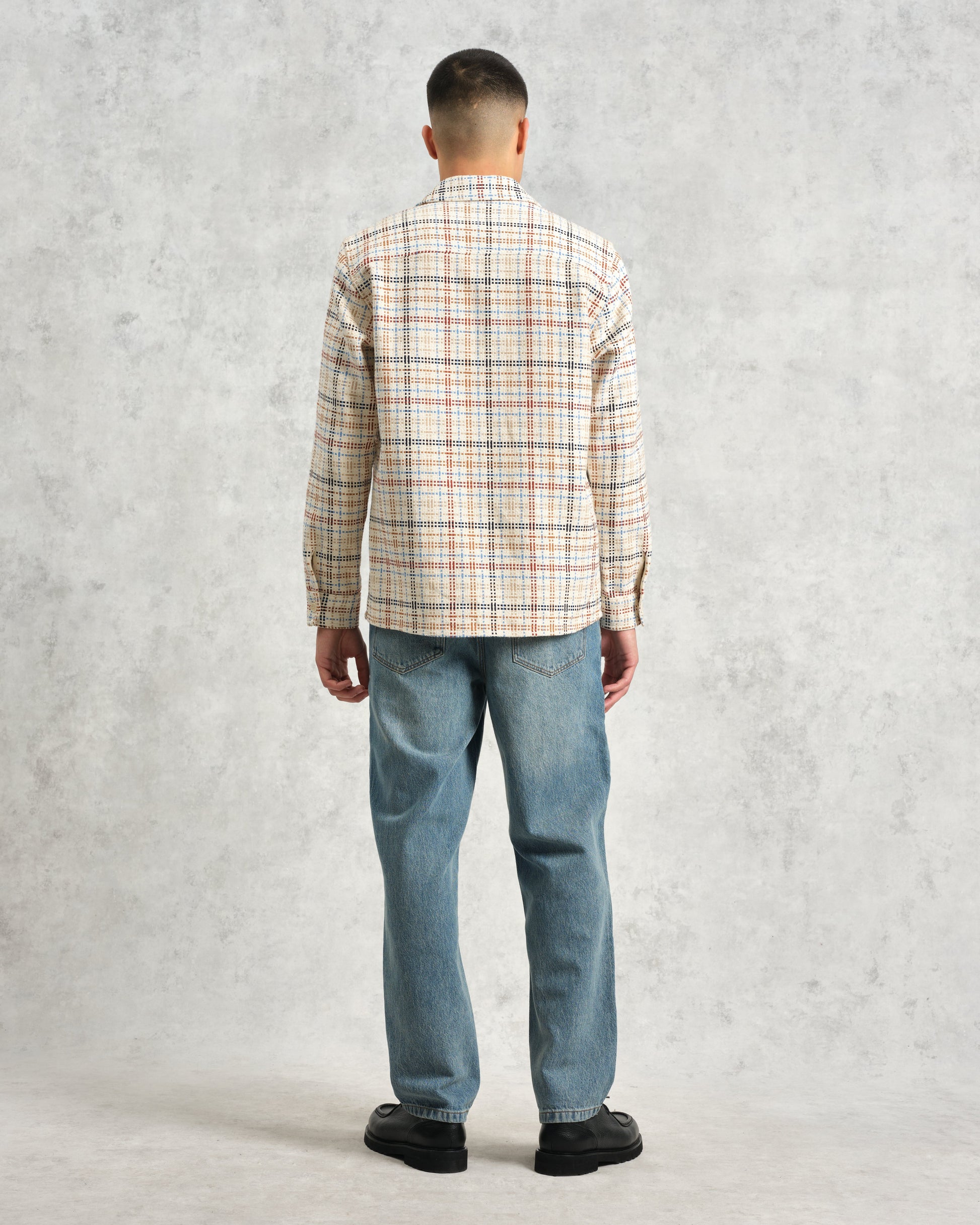 wax london men's Whiting - Ecru And Multicolour Yard Check Overshirt