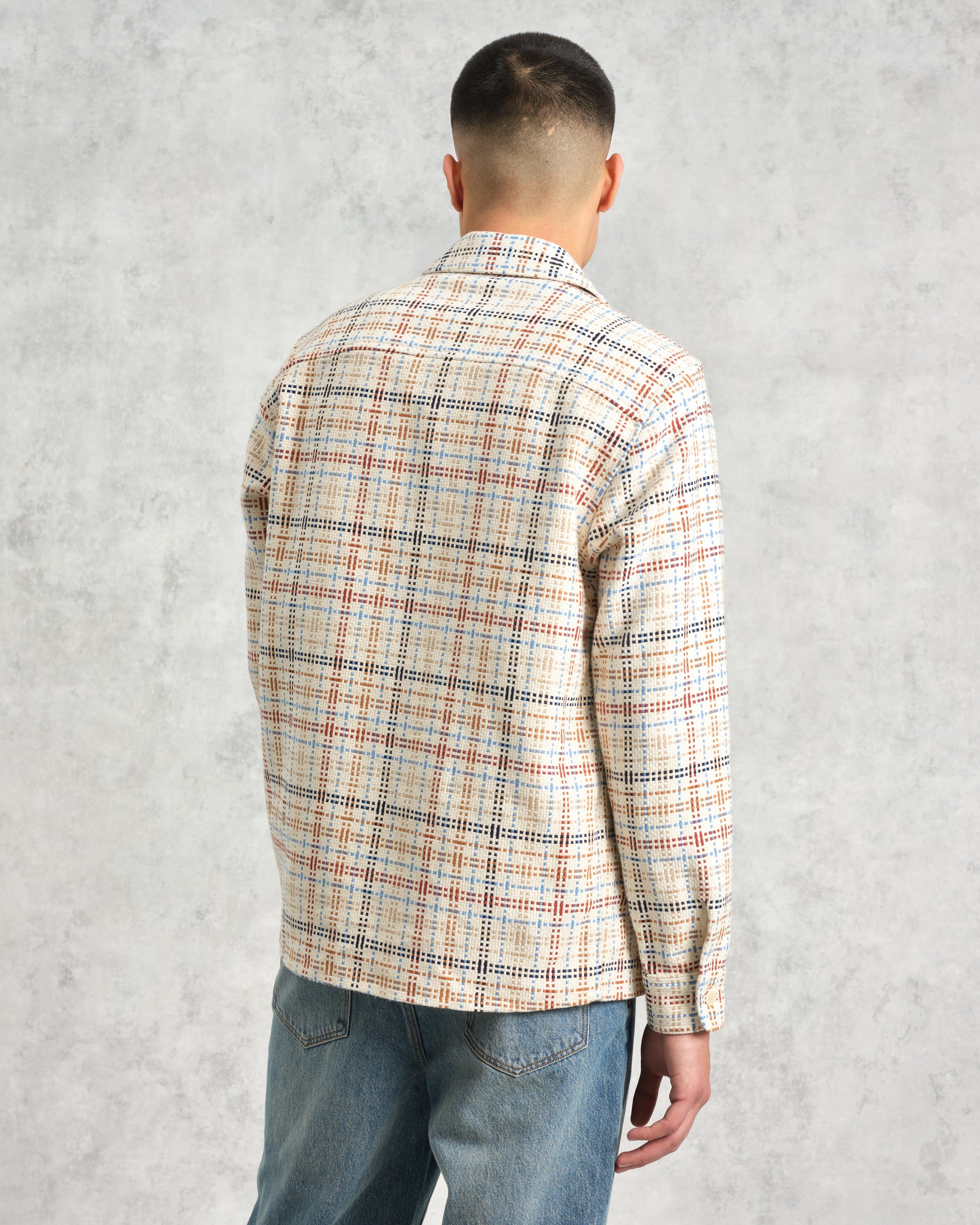 wax london men's Whiting - Ecru And Multicolour Yard Check Overshirt