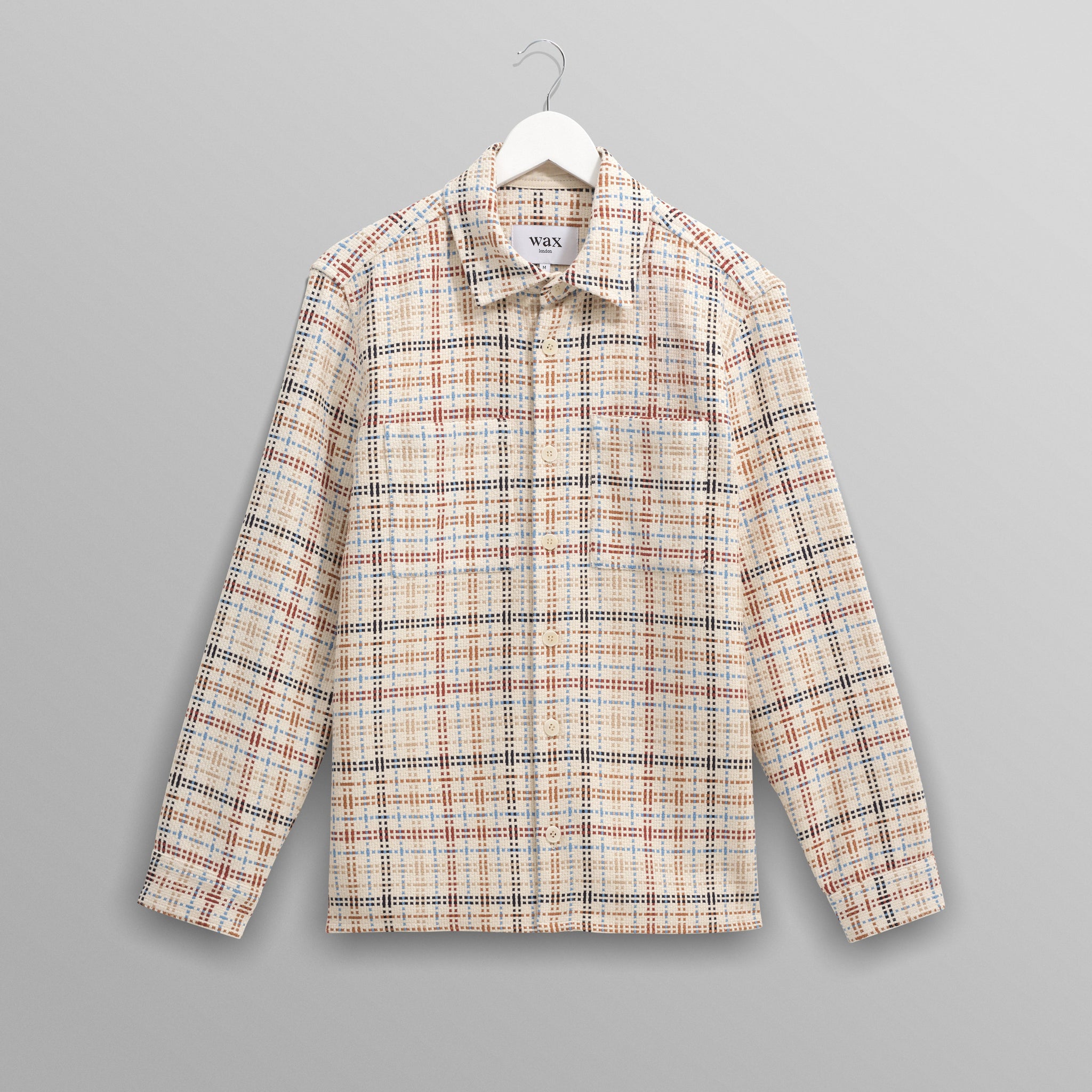 wax london men's Whiting - Ecru And Multicolour Yard Check Overshirt