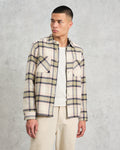 wax london men's Whiting - Ecru And Sage Harp Check Overshirt