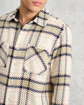 wax london men's Whiting - Ecru And Sage Harp Check Overshirt