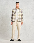 wax london men's Whiting - Ecru And Sage Harp Check Overshirt