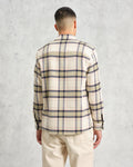 wax london men's Whiting - Ecru And Sage Harp Check Overshirt