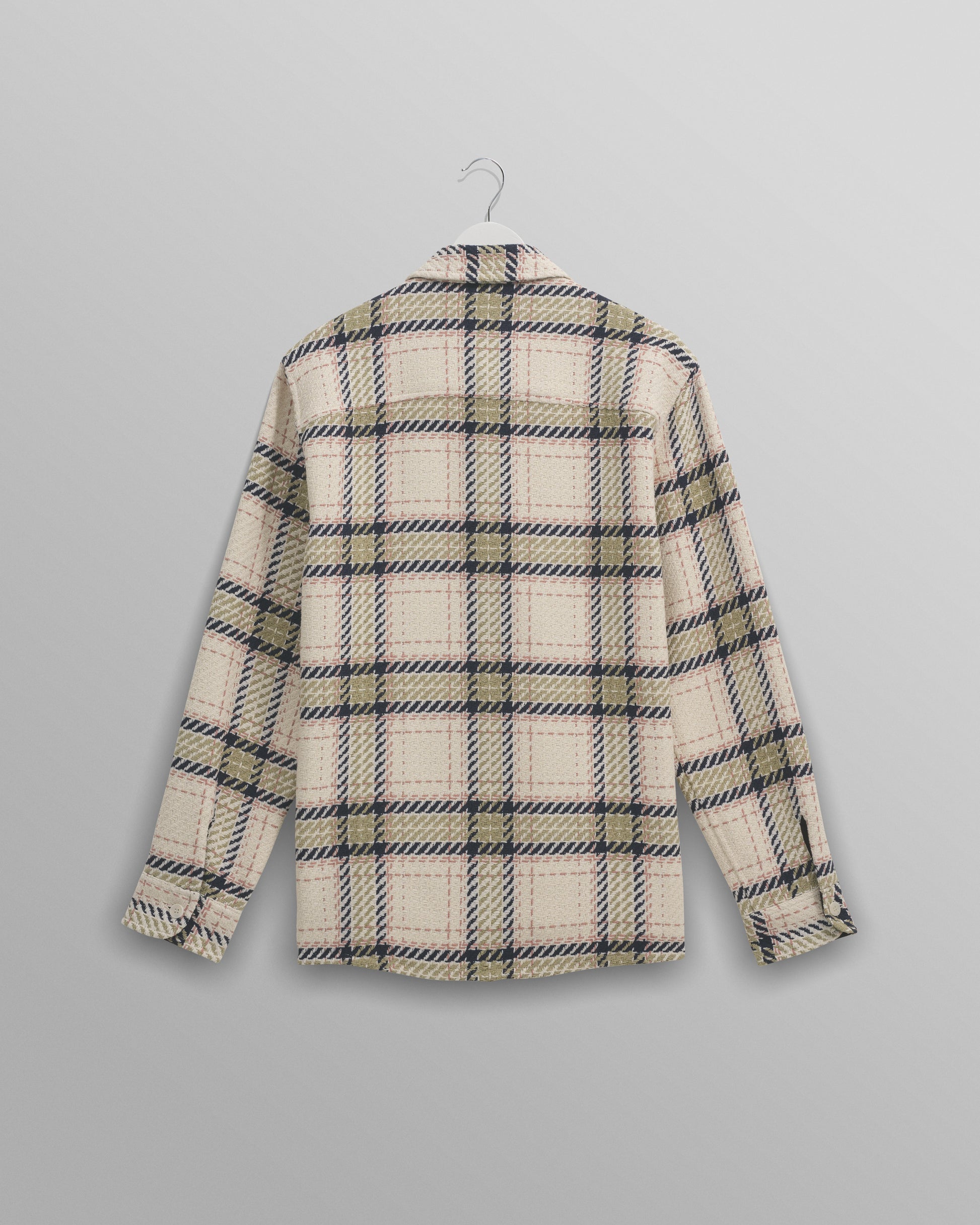 wax london men's Whiting - Ecru And Sage Harp Check Overshirt