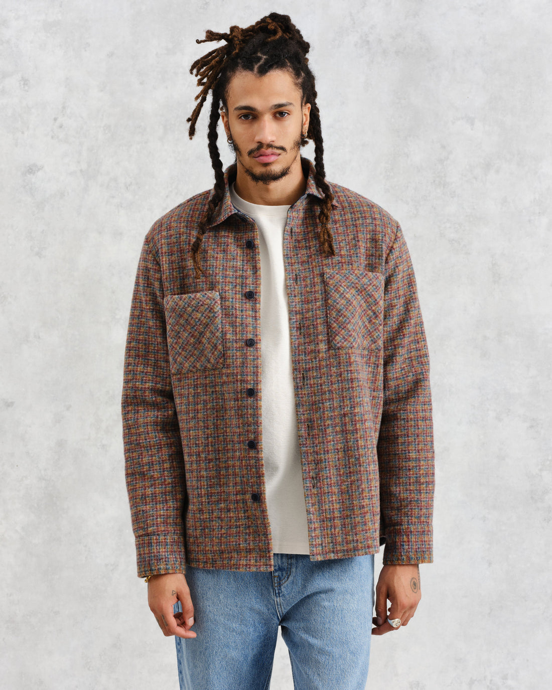 wax london men's Whiting - Multicolour Mini Check Overshirt