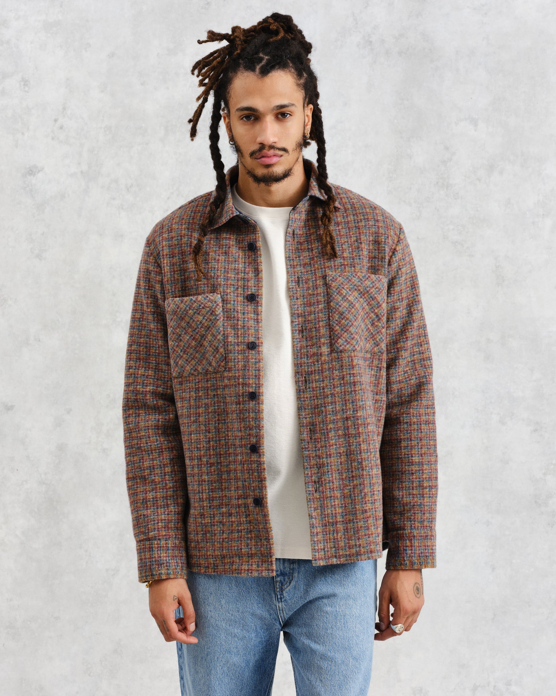 wax london men's Whiting - Multicolour Mini Check Overshirt
