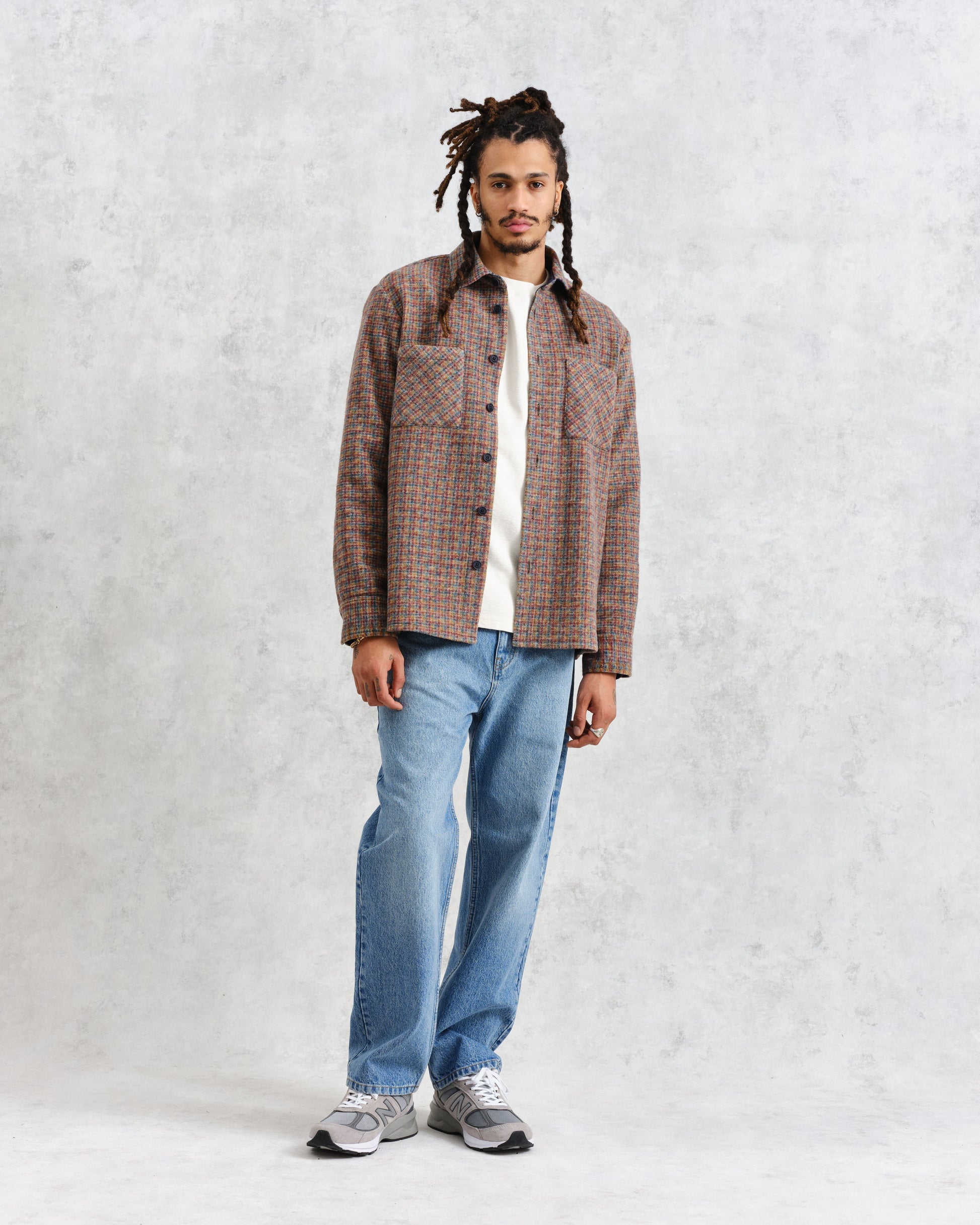 wax london men's Whiting - Multicolour Mini Check Overshirt