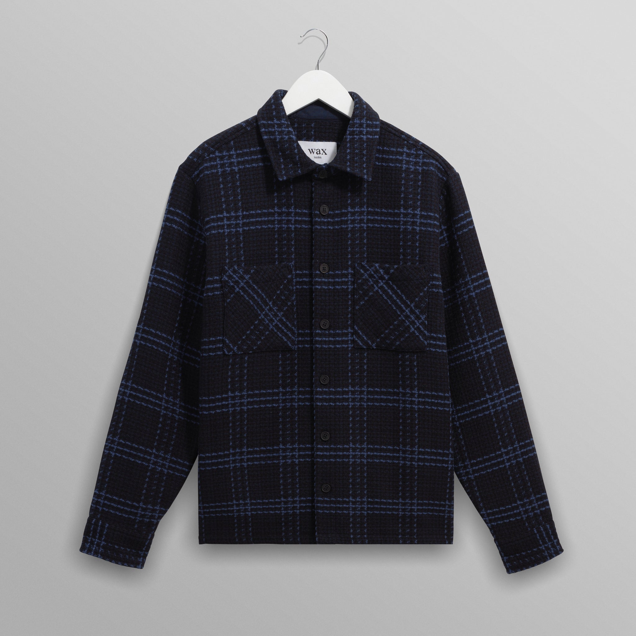 wax london men's Whiting - Navy And Blue Skate Check Overshirt