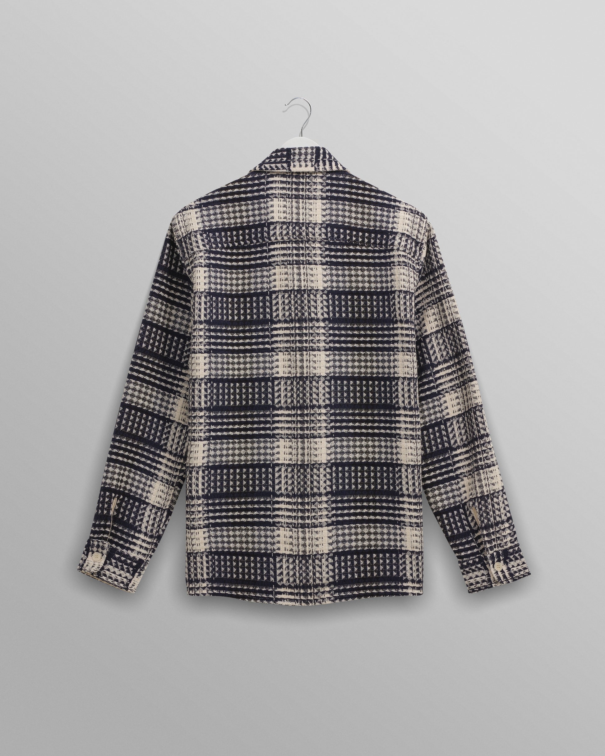 wax london men's Whiting - Navy And Ecru Addle Check Overshirt
