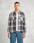 wax london men's Whiting - Navy And Ecru Addle Check Overshirt