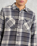 wax london men's Whiting - Navy And Ecru Addle Check Overshirt