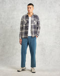 wax london men's Whiting - Navy And Ecru Addle Check Overshirt