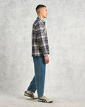 wax london men's Whiting - Navy And Ecru Addle Check Overshirt