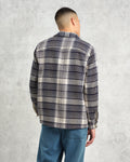 wax london men's Whiting - Navy And Ecru Addle Check Overshirt
