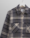 wax london men's Whiting - Navy And Ecru Addle Check Overshirt