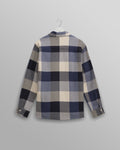 wax london men's Whiting - Navy And Ecru Block Check Overshirt