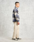 wax london men's Whiting - Navy And Ecru Block Check Overshirt