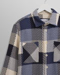 wax london men's Whiting - Navy And Ecru Block Check Overshirt