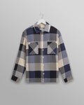 wax london men's Whiting - Navy And Ecru Block Check Overshirt