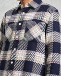wax london men's Whiting - Navy And Multicolour Hutton Check Overshirt