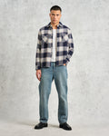 wax london men's Whiting - Navy And Multicolour Hutton Check Overshirt