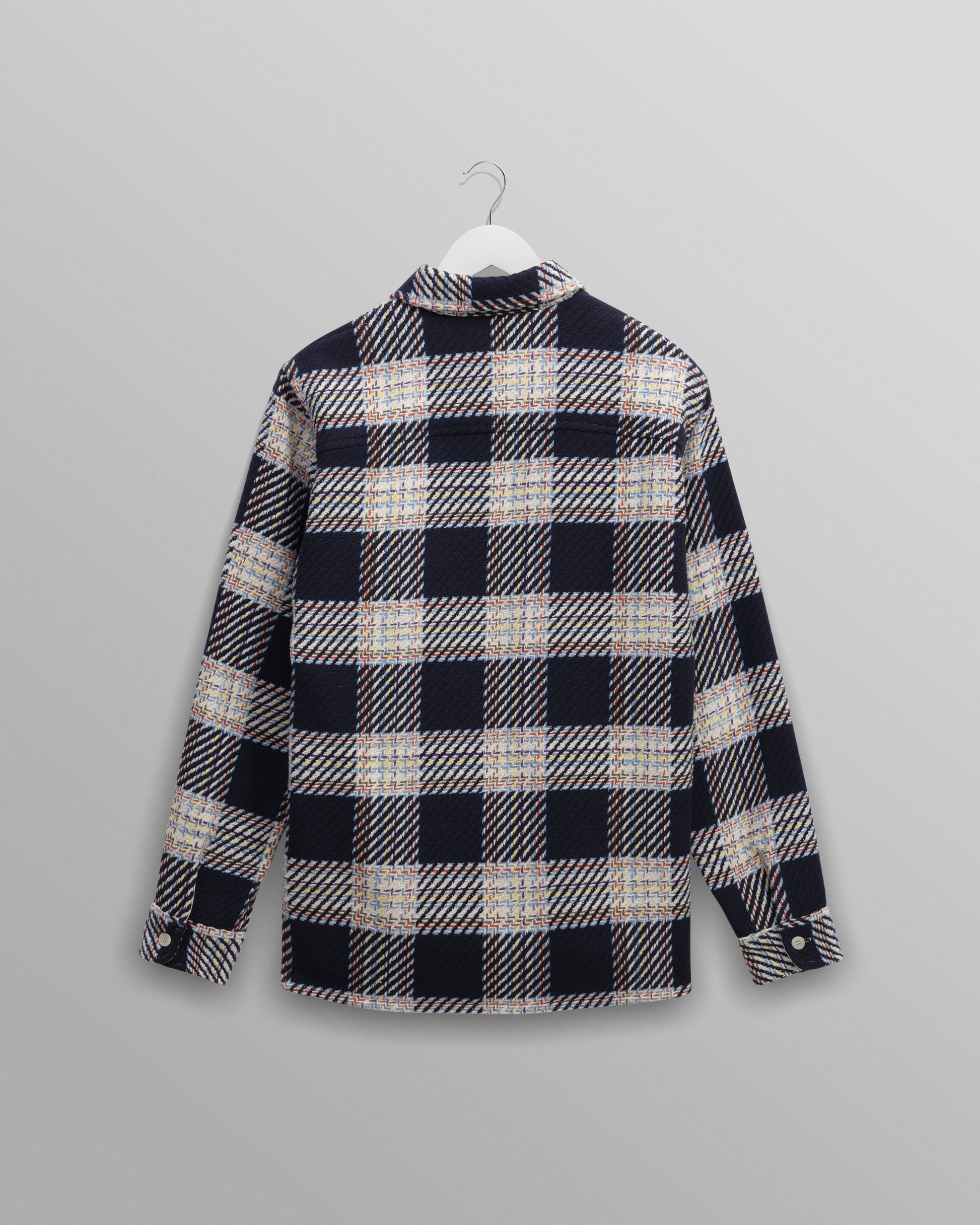 wax london men's Whiting - Navy And Multicolour Hutton Check Overshirt