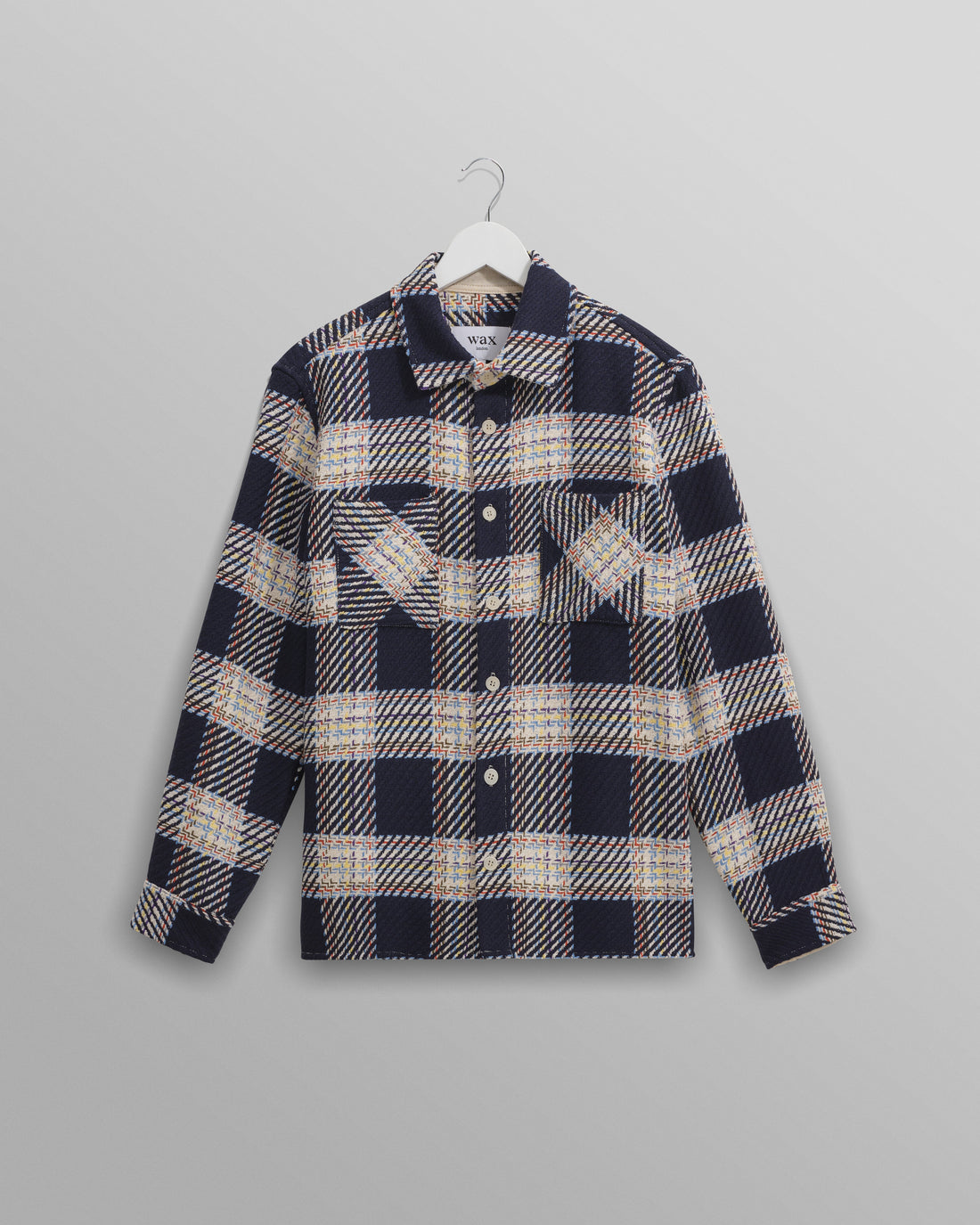 wax london men's Whiting - Navy And Multicolour Hutton Check Overshirt