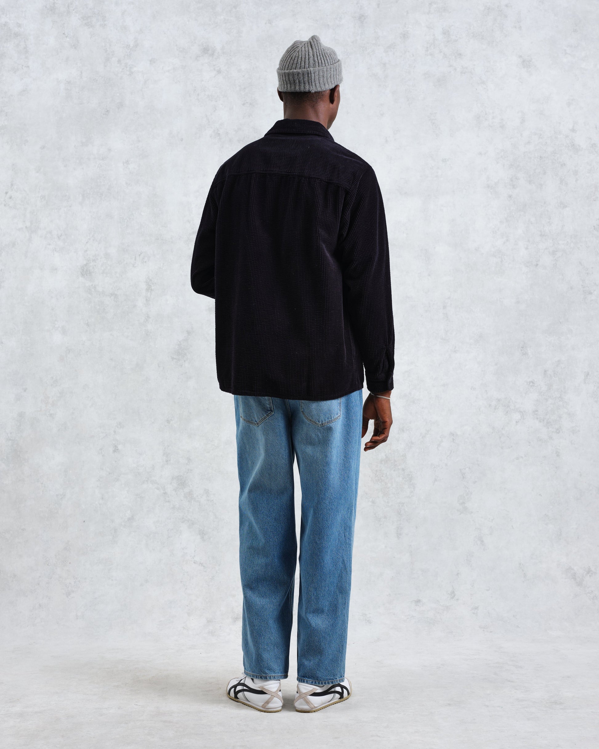 wax london men's Whiting - Navy Jumbo Corduroy Overshirt