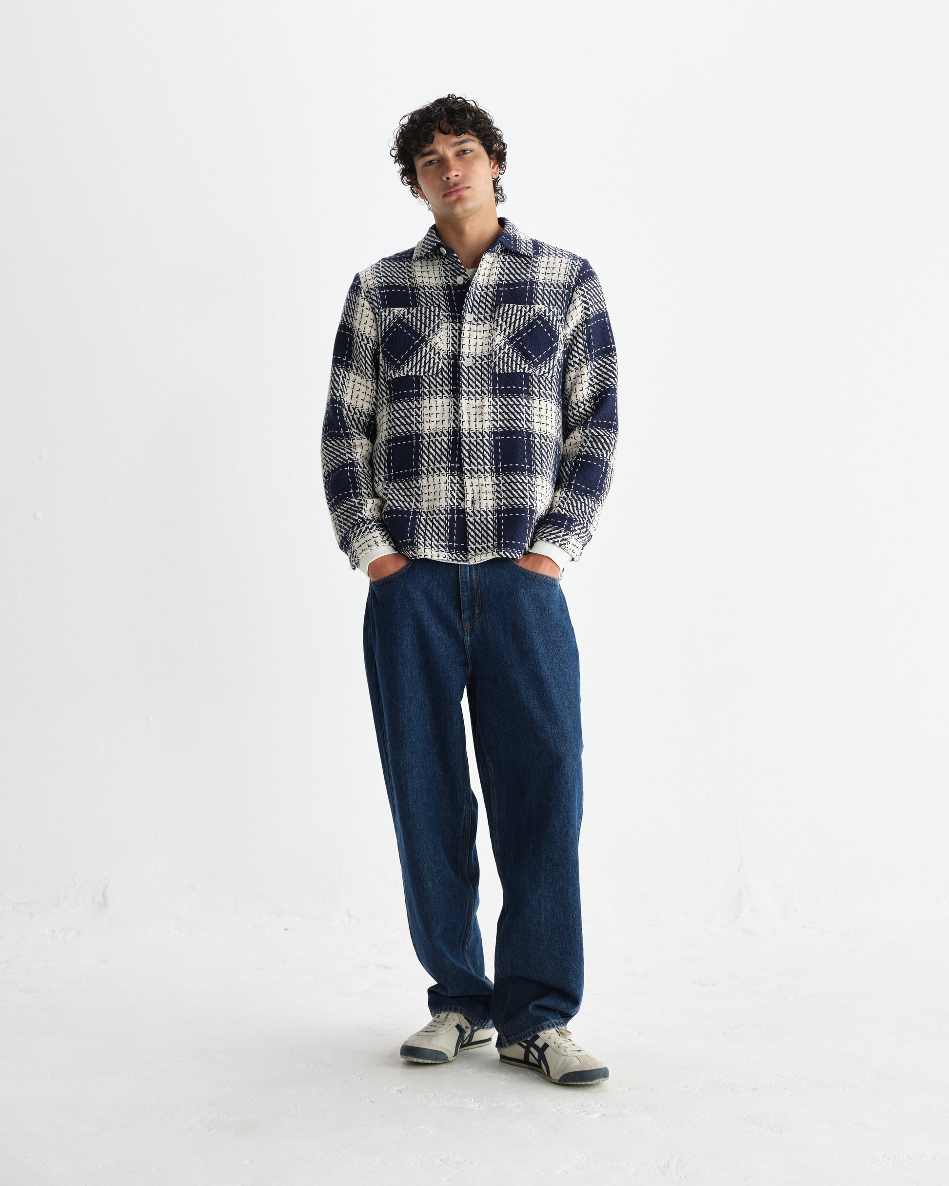 wax london men's Whiting - Navy Marine Beatnik Overshirt