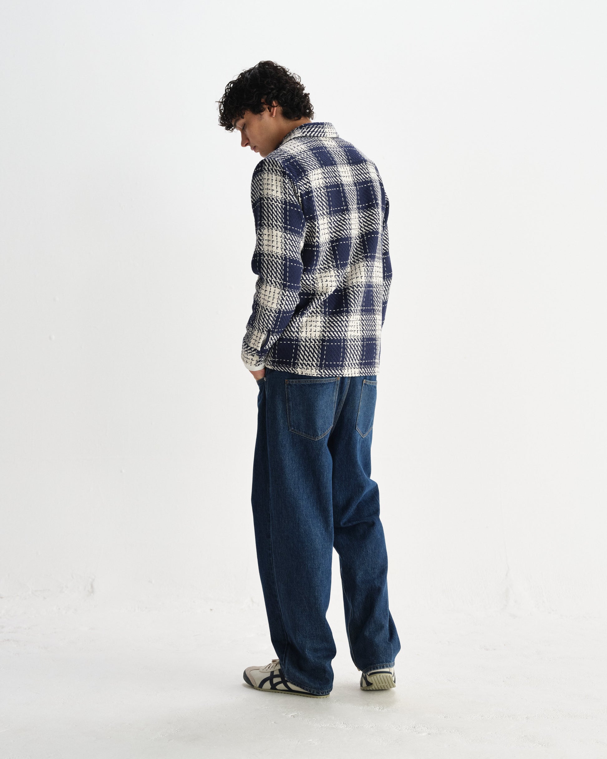 wax london men's Whiting - Navy Marine Beatnik Overshirt