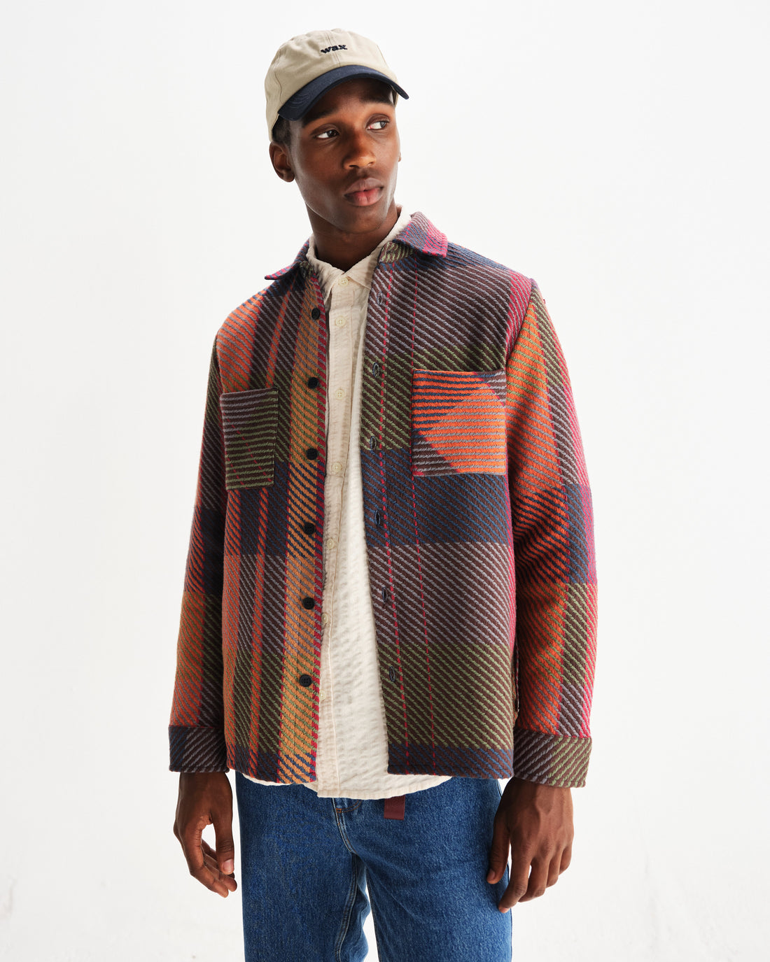wax london men's Whiting - Orange And Multicolour Tempo Check Overshirt